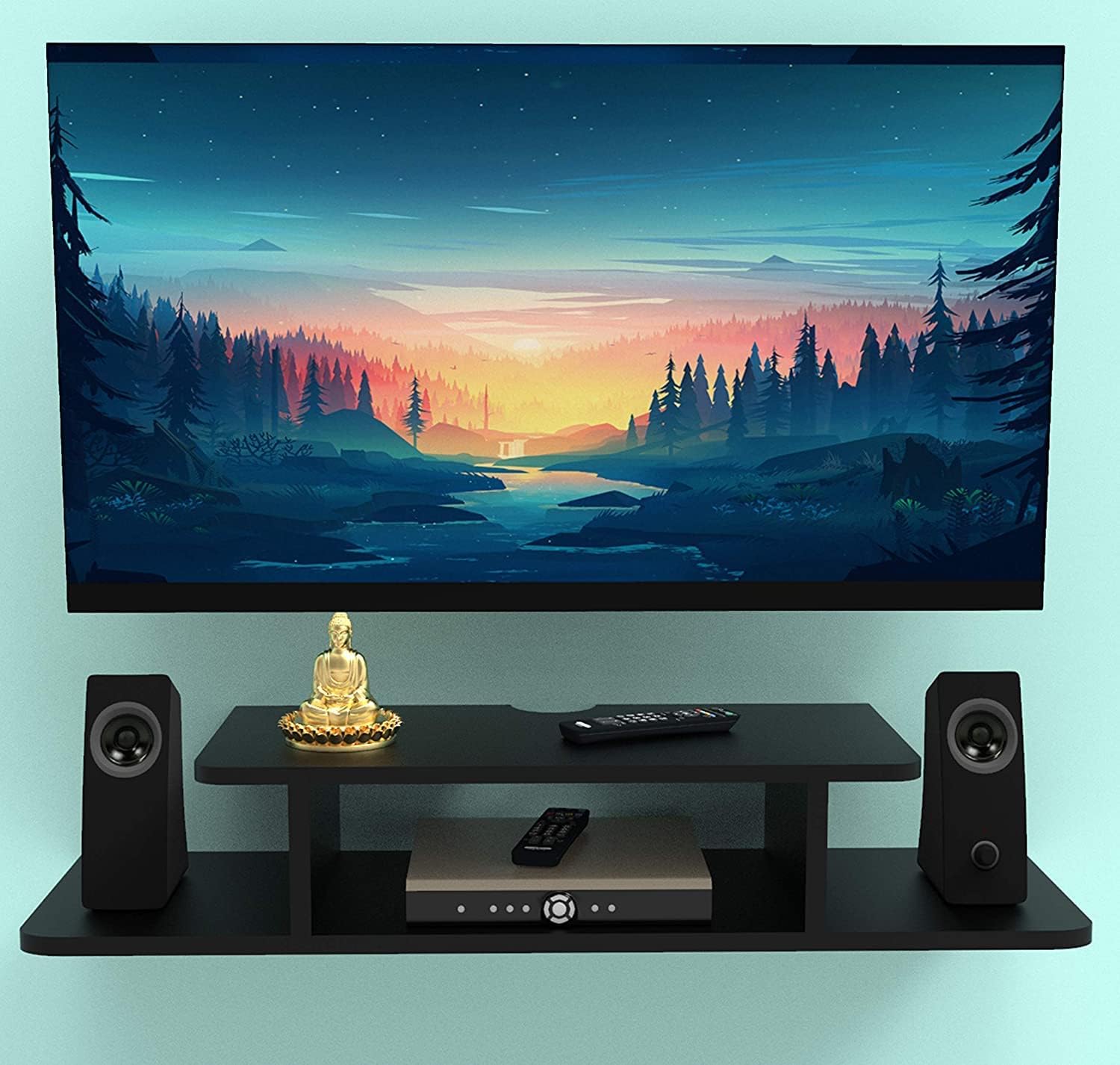 Trusted Decor Floating TV Entertainment Unit Made of Wood - Wall Mounted Stand for Set-Top Box, Wall Hanging Shelves, Cabinet, Rack for House, Living Room, Bedroom (Black)