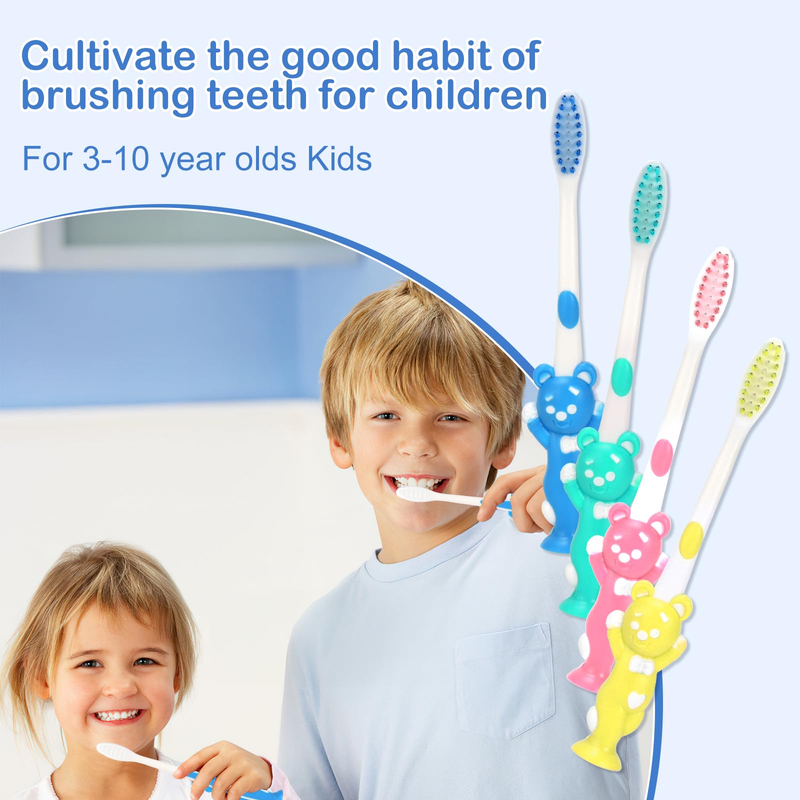 Confezione da 100 spazzolini da denti per bambini, con setole morbide, con coperchio a ventosa, usa e getta, portatili, per bambini, per casa, scuola, campeggio, viaggi (4 colori)