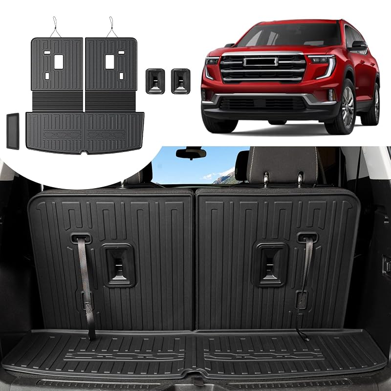 Forro de porta-malas com tapete para encosto e compartimento lateral compatível com GMC Acadia 2017–2023, TPE preto, HOUCLEMIC