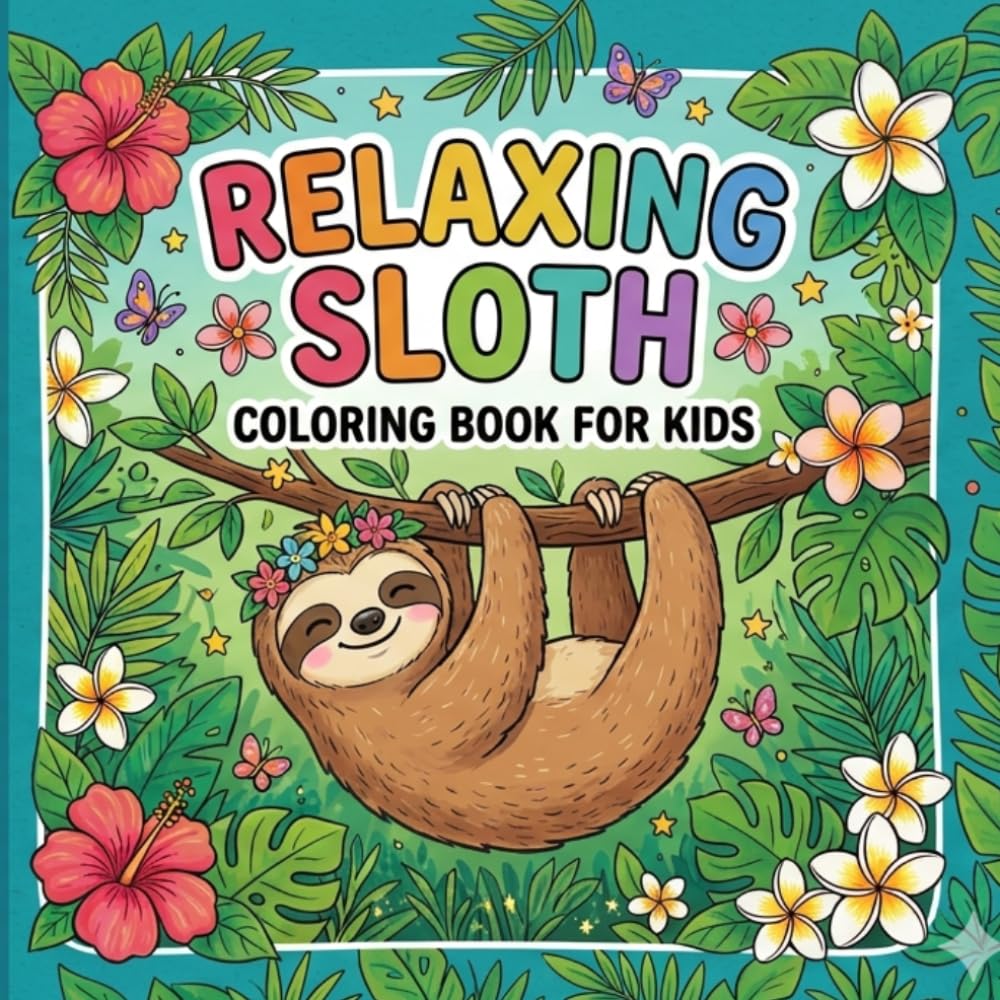 Relaxing Sloth Coloring Book for Kids: Fun and Easy Sloth Coloring Pages with Cute Jungle Animals for Kids Ages 4-8