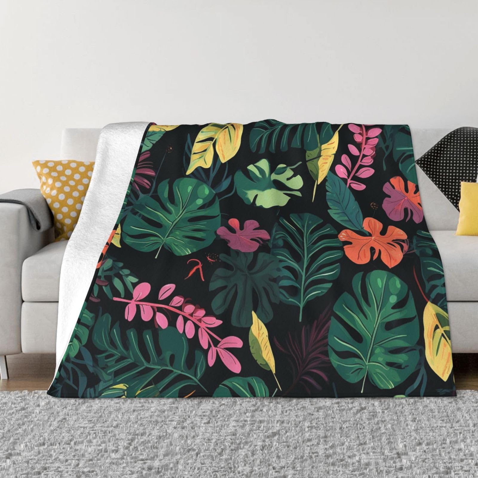 Couverture douce chaude imprimé feuilles pour moments cocooning lit