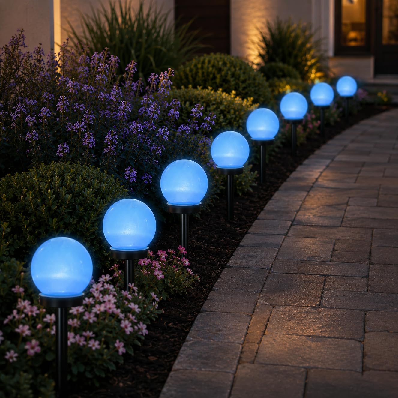 Garden Mile White 8 Solar Globe Stake Lights Blue Outdoor Garden Path Lights