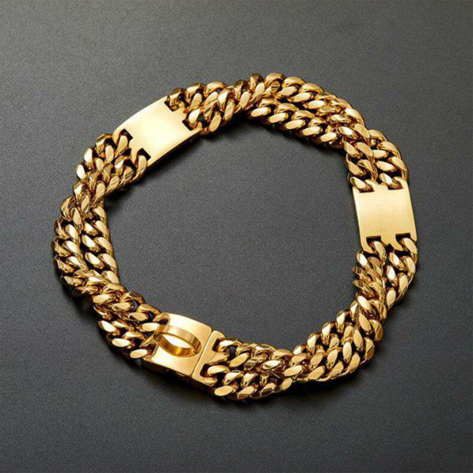 Collare per Cani a Doppia Catena, Collare a Strozzo a Catena in Acciaio Inossidabile Resistente con Maglia Cubana, Regolabile con Fibbia di Sicurezza di Design(Size:60cm/24in,Color:Oro)