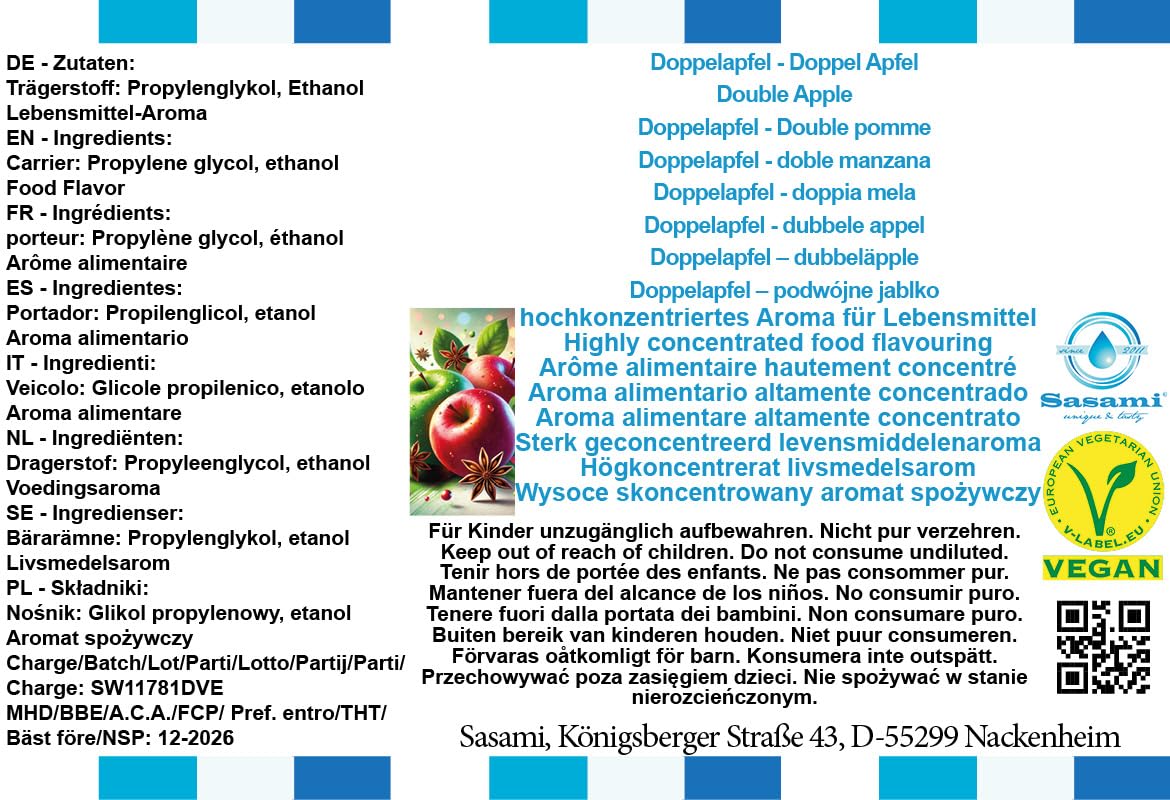 Doppelapfel – podwójne jabłko aromat koncentrat – Wegański – Sasami – 100ml