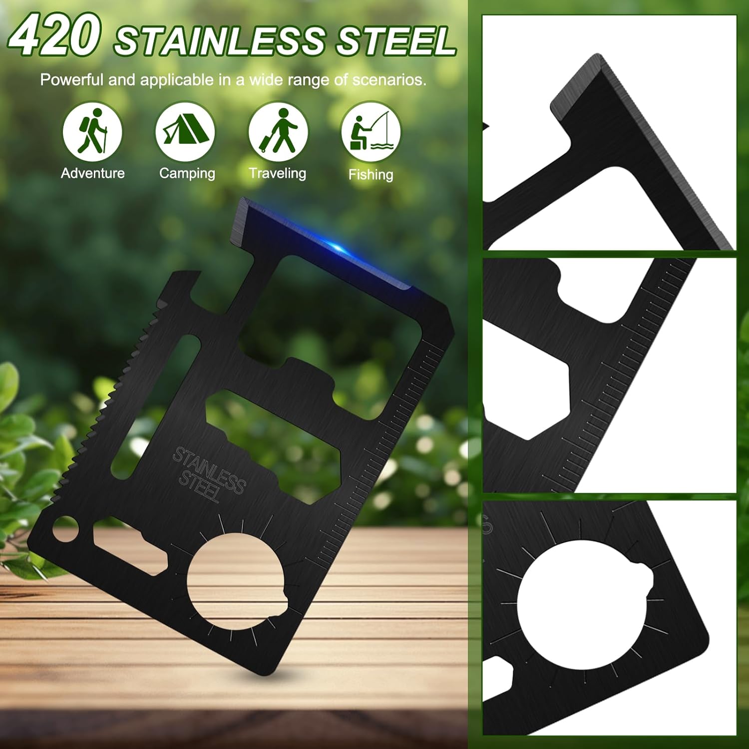 Survival Credit Card Multitool, 11 in 1 Beer Opener Survival Card Tool,Wallet Multitools Card Perfect for Fathers Men Gadgets Stocking Stuffers for Men (12 PCS) (Black) - Image 4