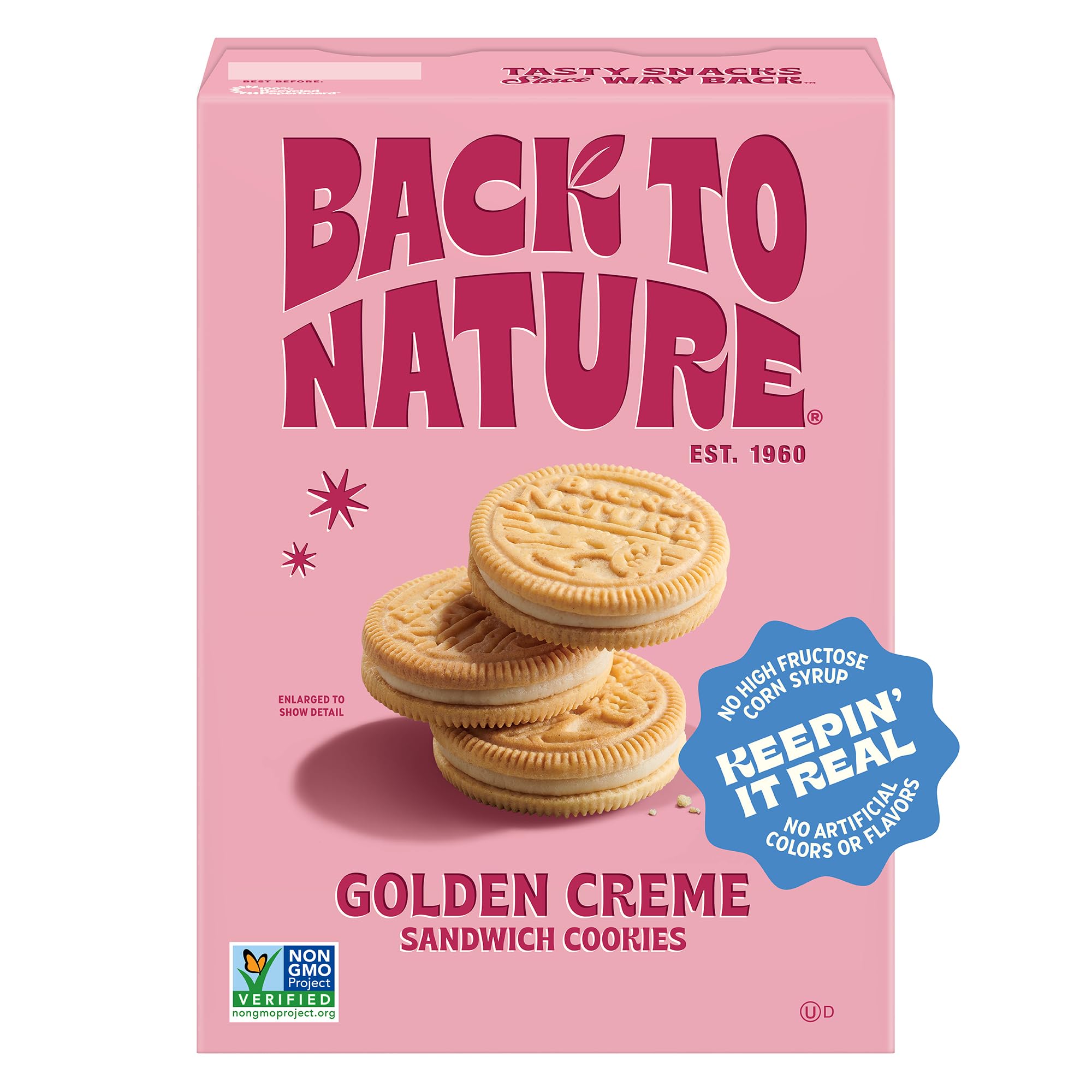 Back to NatureGolden Vanilla Creme Sandwich Cookies, Plant Based, Non-GMO, Plant-Based, Made with Wheat Flour, Snack Happy 8.25 oz Box
