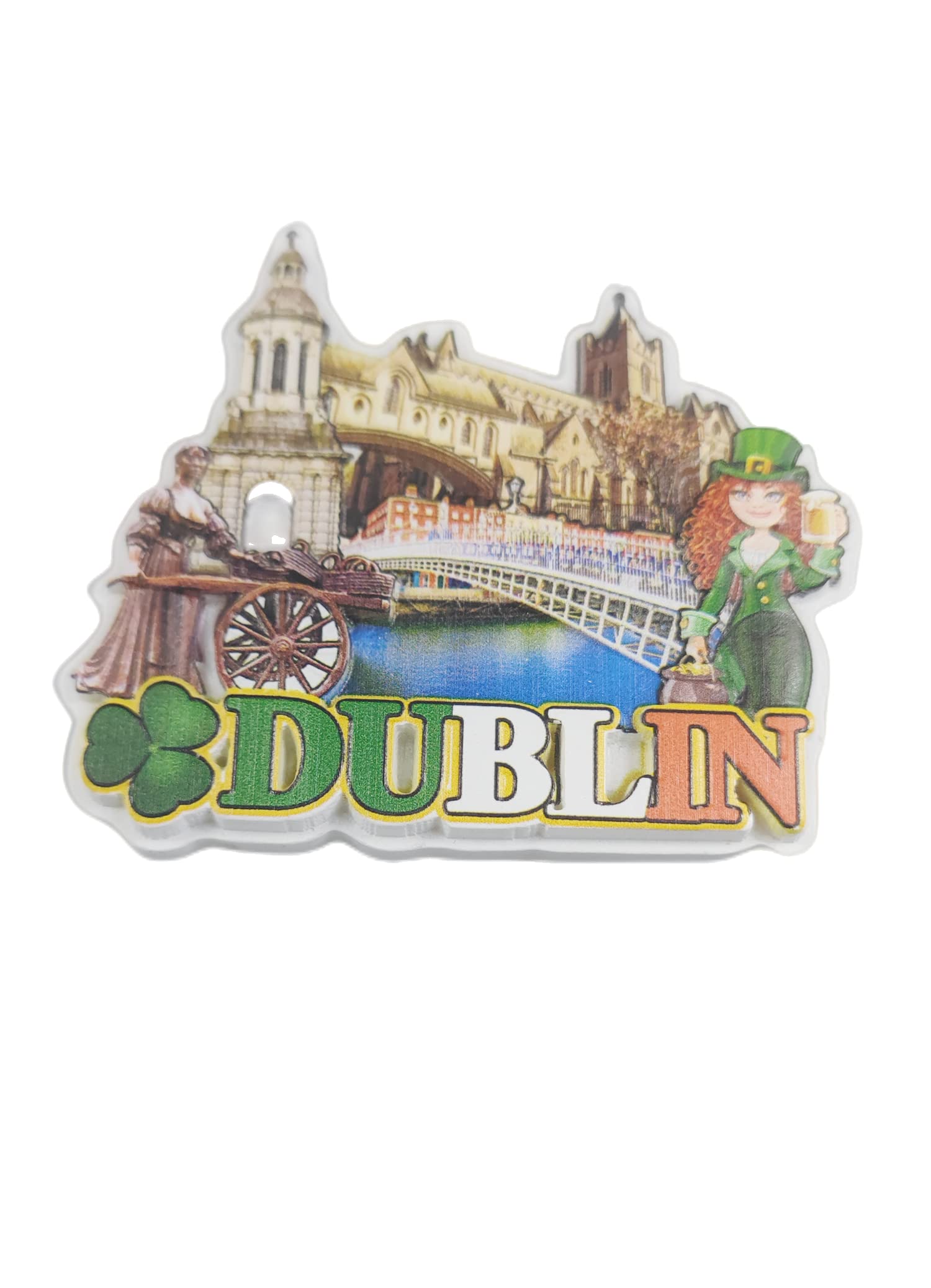 Imán De Nevera Souvenir De Dublín, Irlanda | Diseño En Madera | Regalo De Viaje Ideal