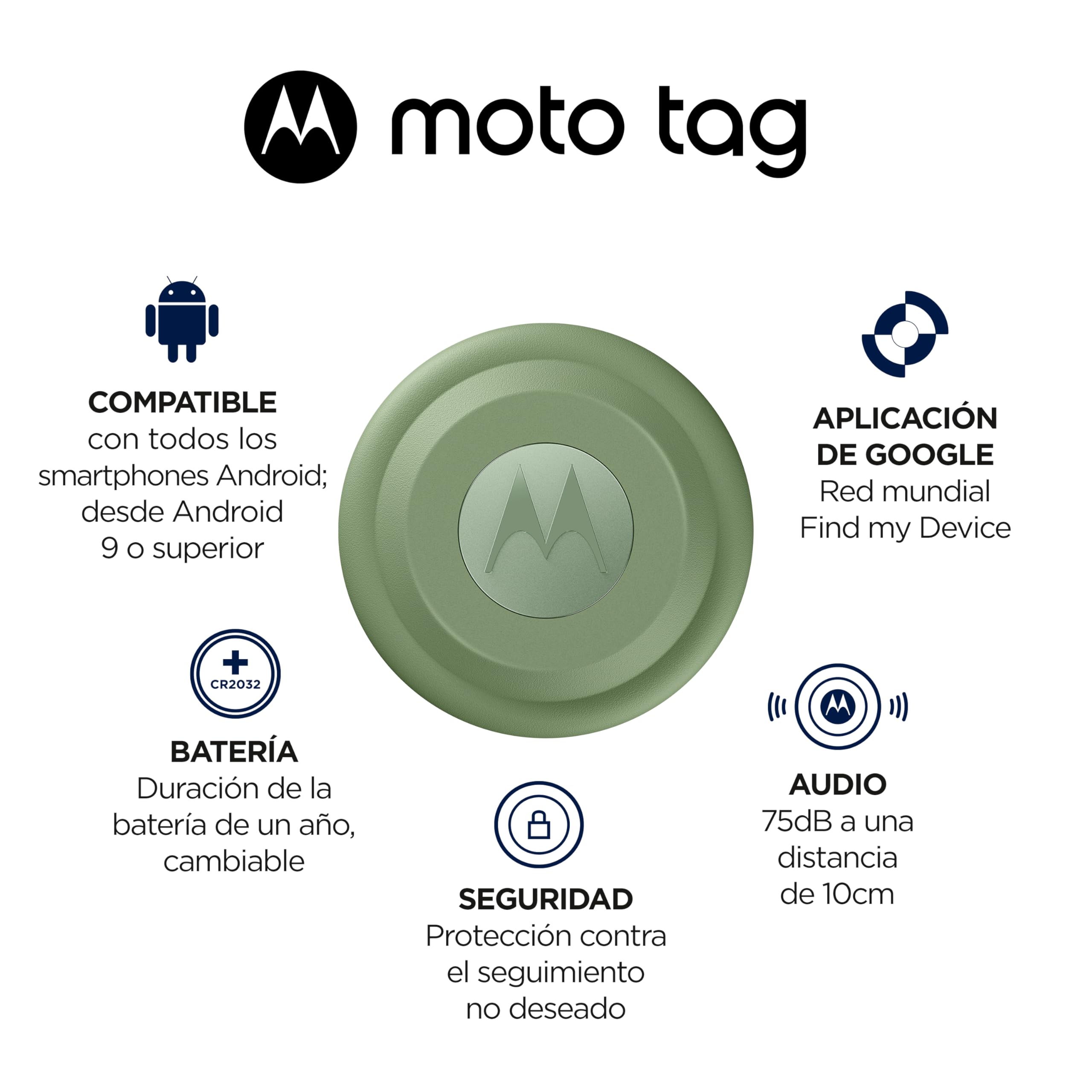 Motorola Moto Tag, fácil de configurar y localizar, protección Frente al Seguimiento no Deseado, Bluetooth y precisión UWB, autonomía 1 año, protección bajo Agua, Pack de 4 (Azul y Verde)