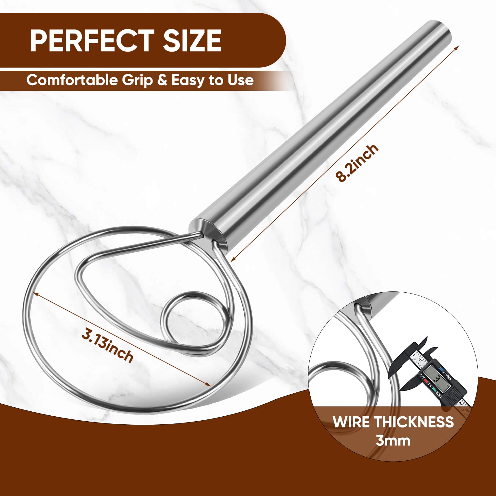 Maxjoy Batidor de masa danés, batidor de pan con gancho de acero inoxidable, batidor tradicional holandés, herramienta manual mezcladora de masa y herramientas y suministros para hacer pan de masa