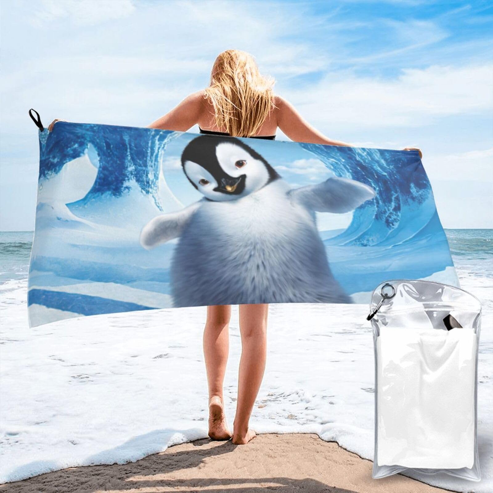 WYCZHY Cute Penguins Taking Pictures Print Beach Towel Soft Quick Dry For Spa Pool Gym Vacation Travelers Women Men Adults Sauna Gift