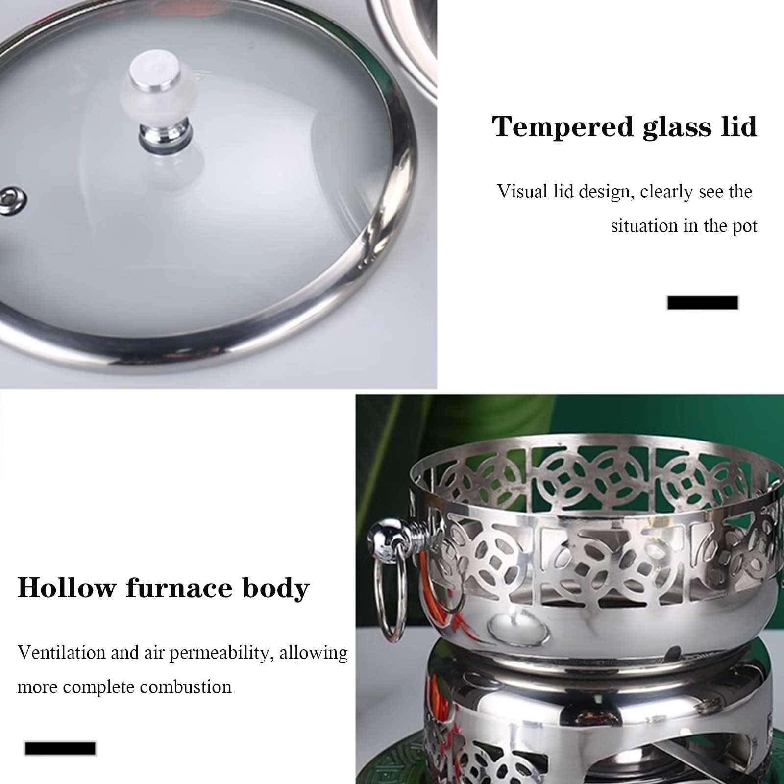 Pentola calda in acciaio inox con coperchio – Pentola portatile per alcol per fornello a buffet, design diviso, facile da pulire, ideale per cucina, catering e sala da pranzo