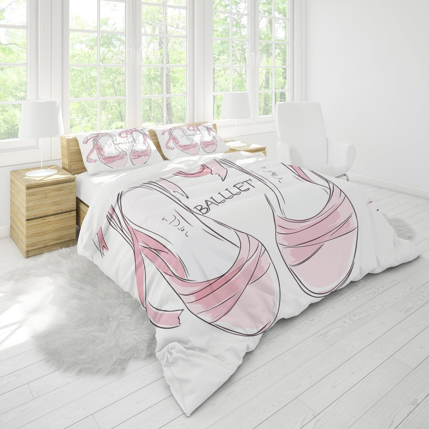 Zestaw poszewek na kołdrę King 231 x 221 cm, miękka poszewka na kołdrę z mikrofibry, z zamkiem błyskawicznym, ręcznie malowane baleriny, zestawy pościeli z 2 poszewkami na poduszki, hipoalergiczne