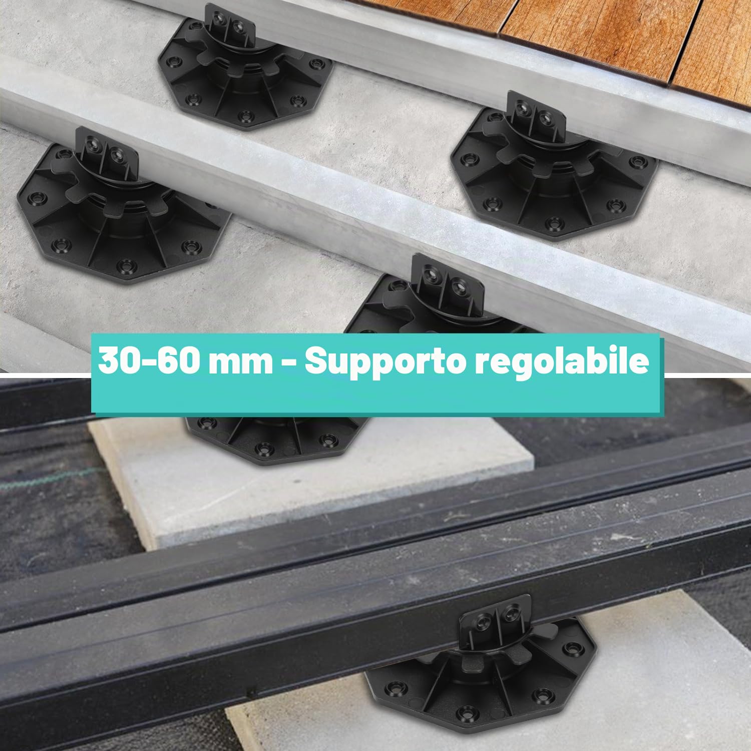 50 cuscinetti regolabili in altezza, 30 – 60 mm, per terrazze, piedini regolabili, cuscinetti per lastre di terrazze, lastre di pietra, pavimenti, piastrelle