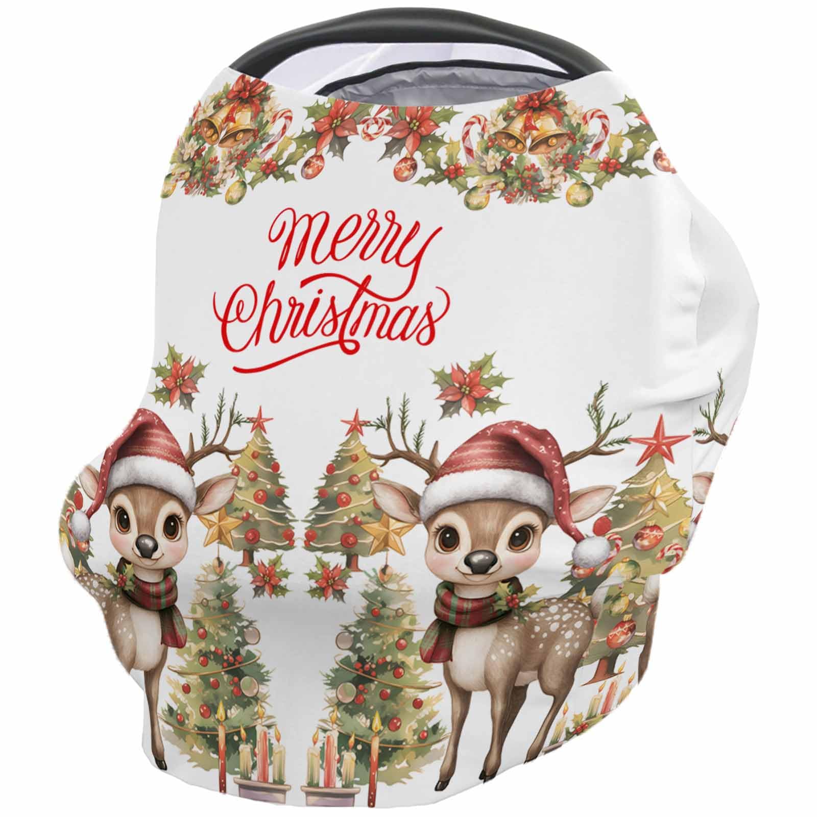 Nursing Cover for Breastfeeding Scarf, Christmas Tree Winter Deer Garland Bell Poinsettia Baby Car Covers Super Soft Multi Use for Canopy Shopping Cart Cover Blanket Stroller Cover