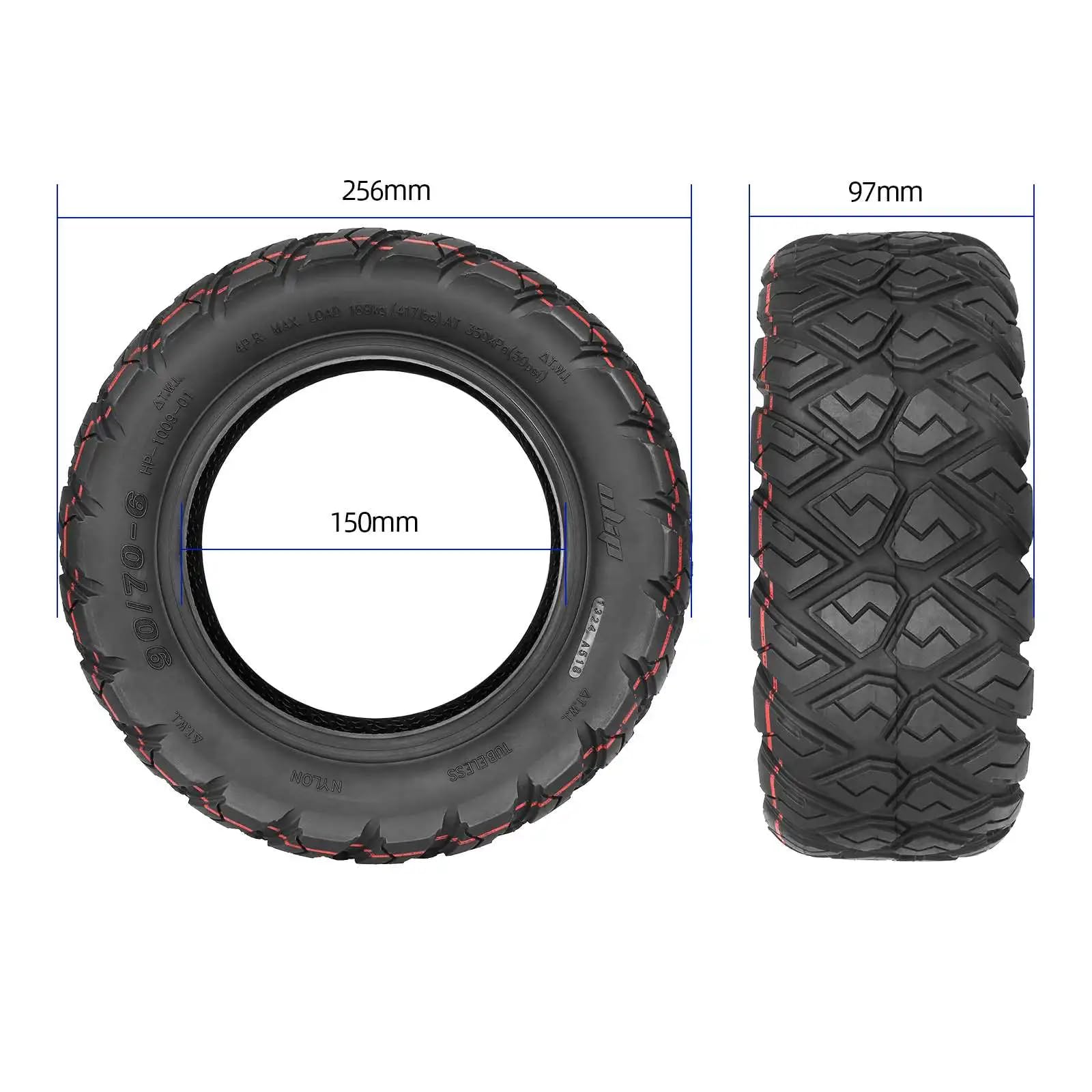 ulip Inoparts Reifen 10 Zoll (90/70-6) für Kugoo M5 / GX E-Scooter, Offroad Geländereifen Luftreifen Tubeless, Ersatzteil (1 Stück)