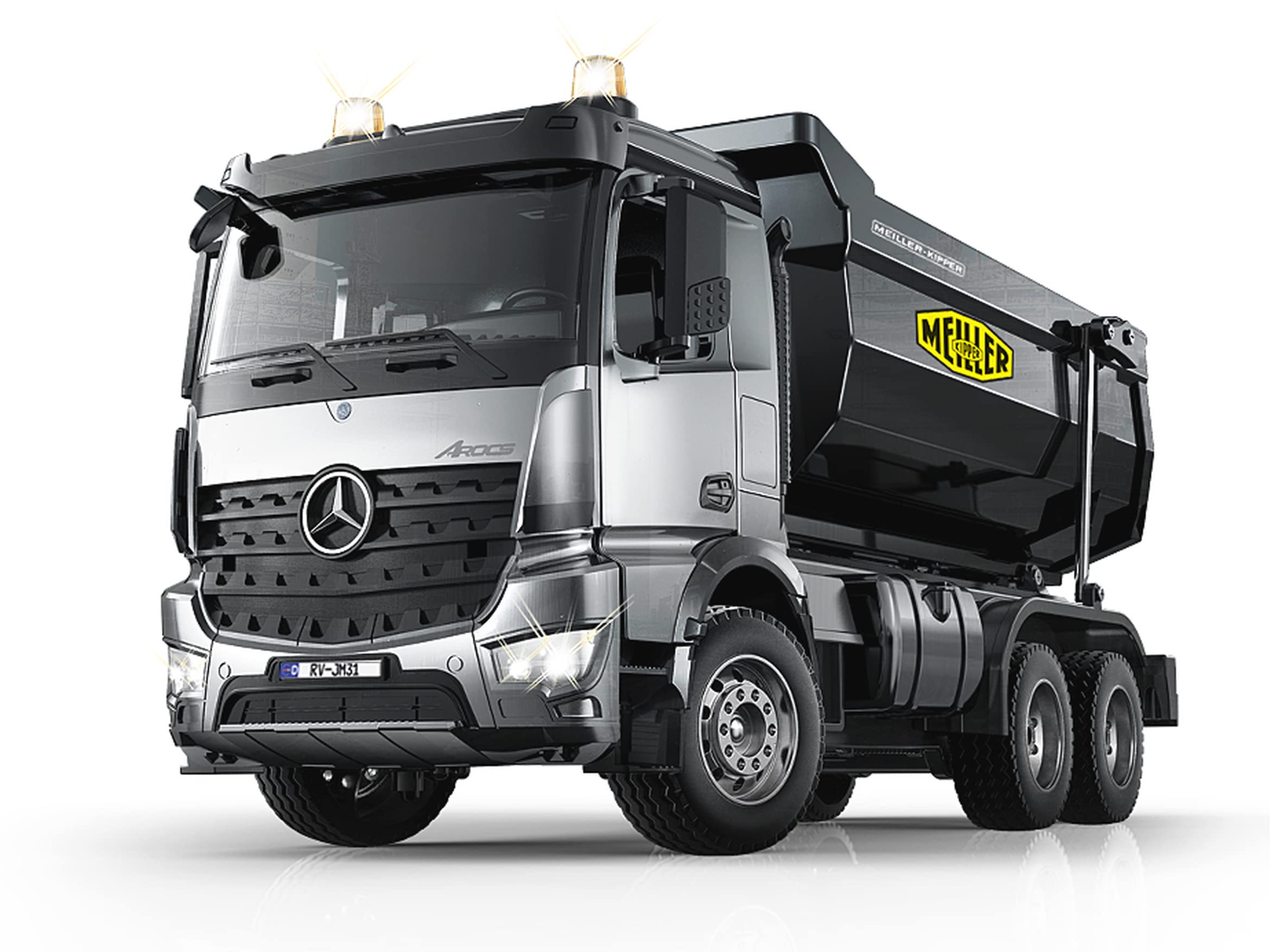 Muldenkipper Mercedes-Benz Arocs Metal Meiller 1:20 2,4GHz – Hubkraft 15KG, Metallgetriebe, Metallmulde, 4 Radantrieb, Fahrwerksfederung, Gummireifen, LED Licht / Signallichter