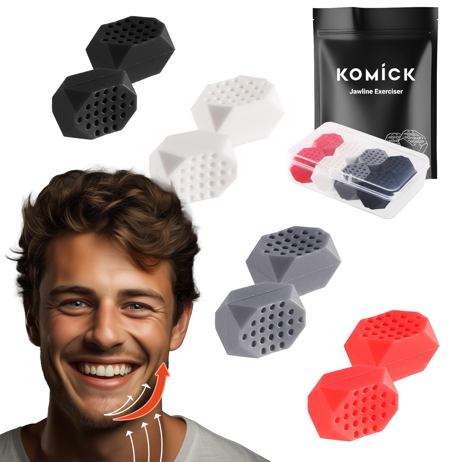 Upgraded Jaw Exerciser for Men & Women – 4 Pairs of Portable, Travel-friendly, Made of Food Grade Premium Quality Silicon Jaw Toner for Strengthening Facial Muscles, 30, 40, 50, 60 lbs