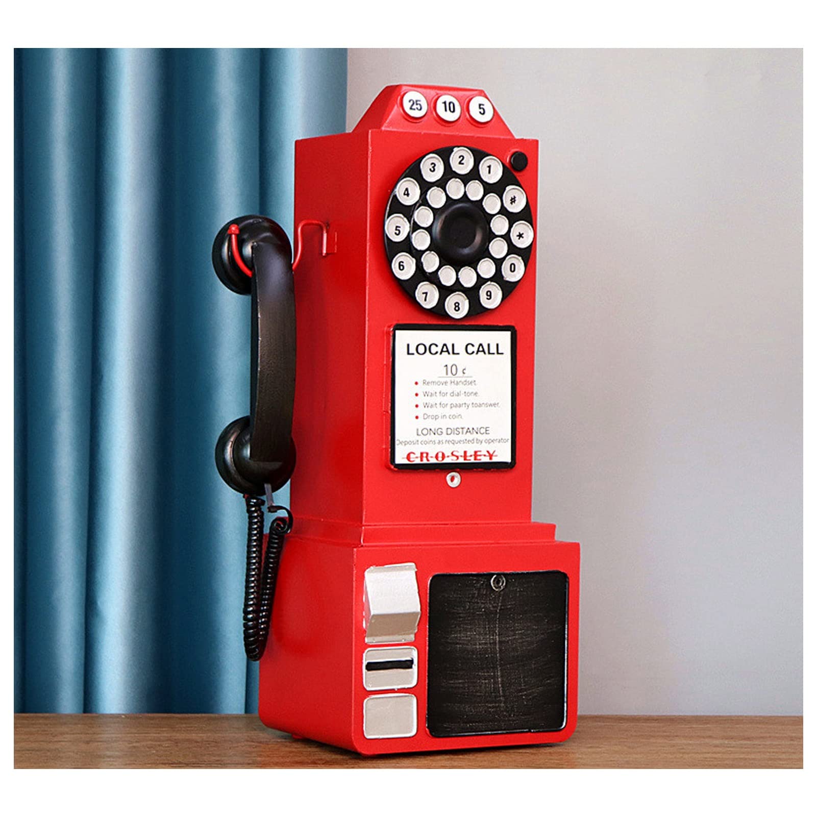 Meiiron Decorative Telephones, Vintage Telephone Model Retro Booth Home Decoration Ornament European-Style Minimalist Home Furnishing Accessories Theme Bar Cafe Display Props (Color : Red)