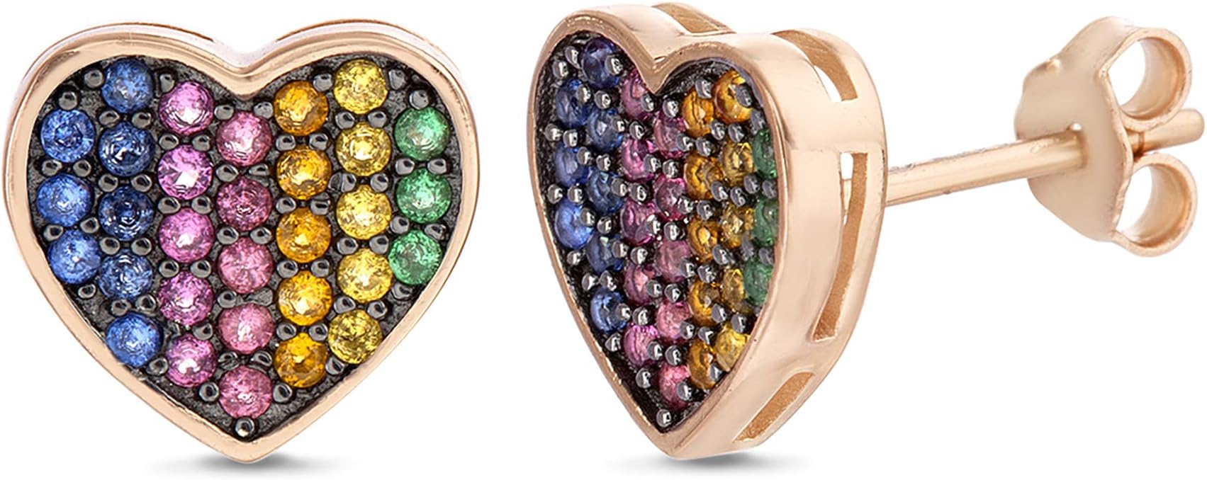 Devin Rose Rose Gold Plated Sterling Silver Rainbow Cubic Zirconia Heart Shaped Stud Earrings for Women