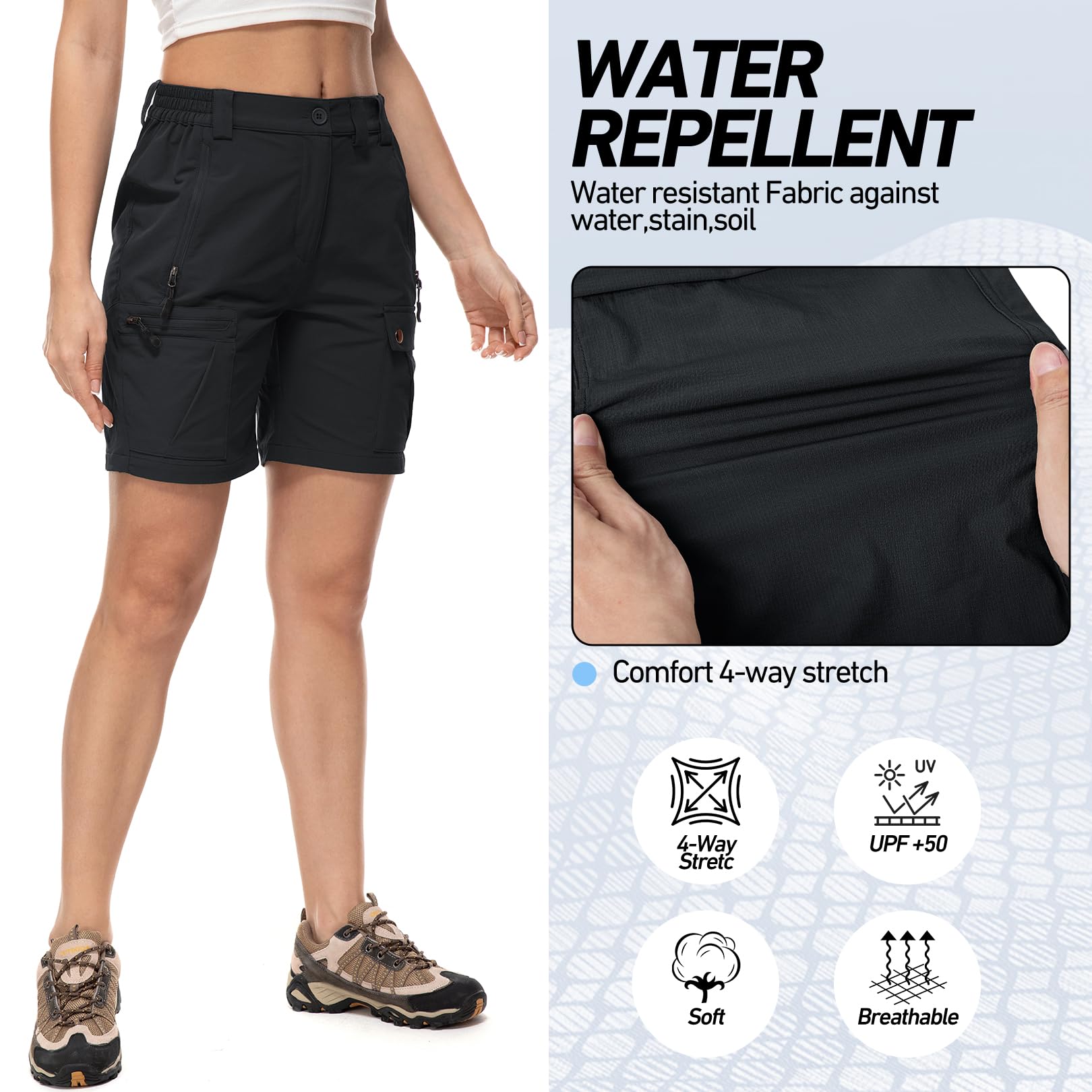 Pantalones Cortos Mujer Cargo Verano Elásticos Secado Rápido Ligeros Pantalón de Senderismo con 4 Bolsillos