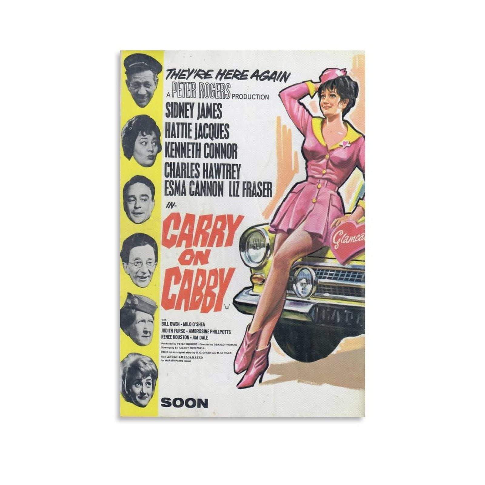 GUANGYING British Black-and-white Films Carry On Cabby Poster Canvas Poster Wall Art Picture Prints Hanging Photo Gift Idea Decor Home Posters Artworks 08x12inch(20x30cm)