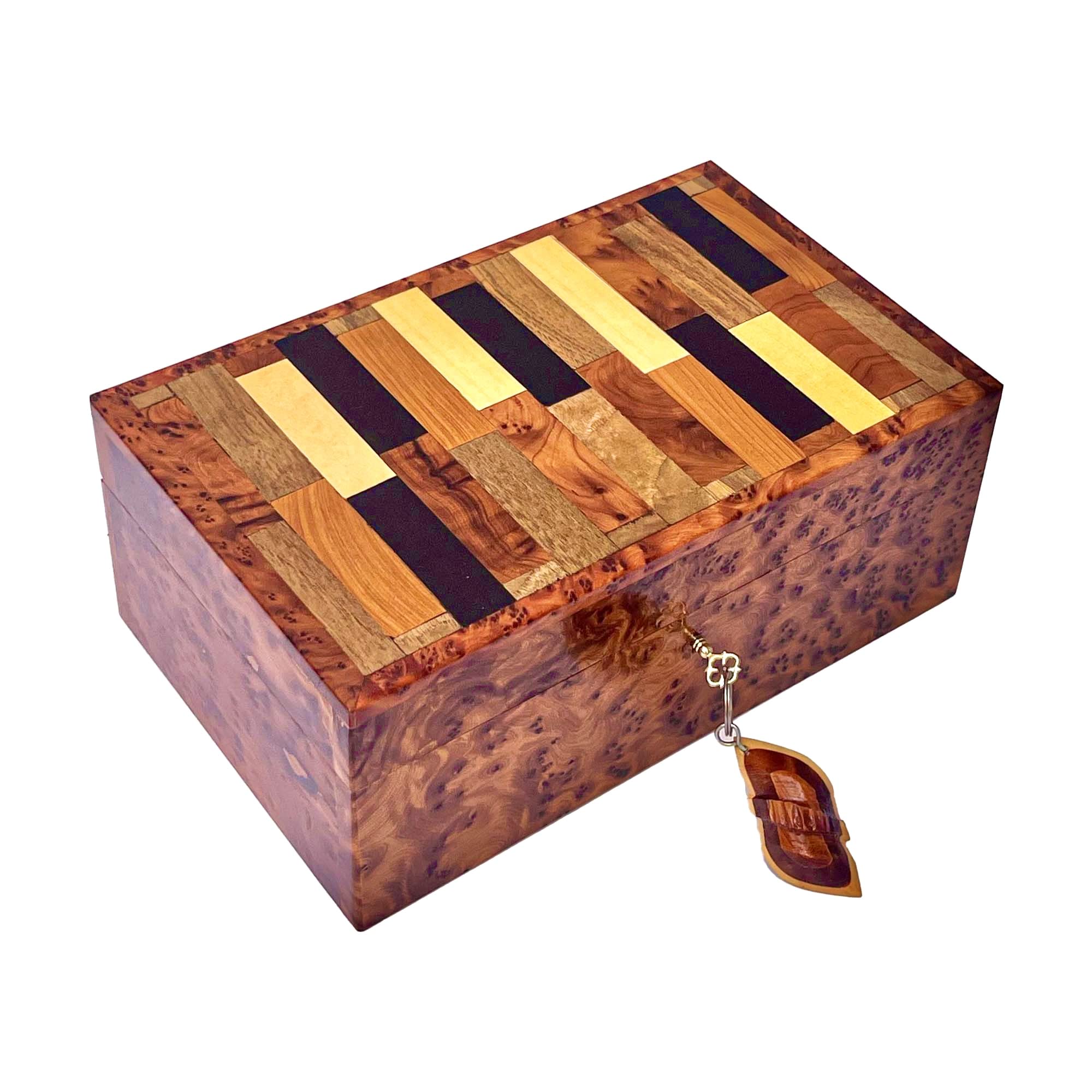 Bazaardi HandCarved Wooden Box with Hinged Lid Multipurpose Keepsake Jewelry Decorative Art Decorative Wood Thuya Box with lids- Storage Organizer Antique (X-LARGE WITH LOCK, MOROCCAN WOODEN 2 MOSAIC)