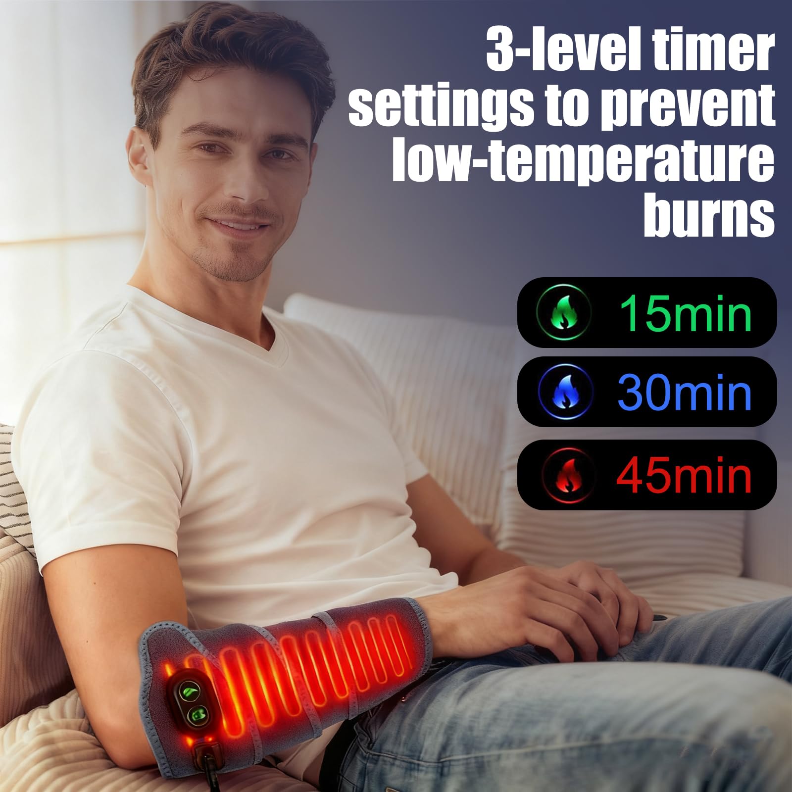 OBEST Varilla de calefacción para diferentes áreas del cuerpo, banda eléctrica flexible, cojín de calentamiento para brazos, muñeca, tobillo, pierna y rodilla, vendaje de calentamiento con 3 niveles d