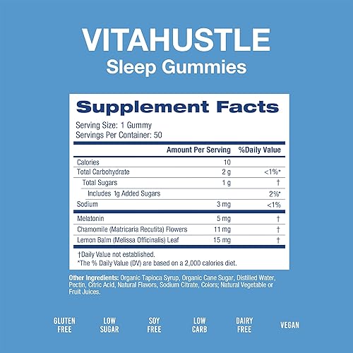 Miniatura 8 de VitaHustle Kevin Hart - Gomitas para dormir de 5 mg de melatonina, bálsamo de limón, manzanilla, ayuda para relajarse y dormir, baja en azúcar, a