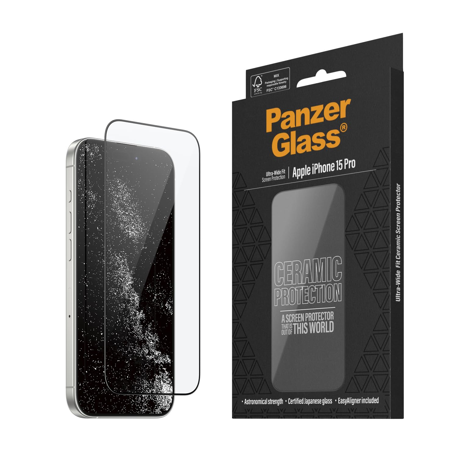 PanzerGlass™ Keramik schutz Glas für iPhone 15 Pro - 5x stärkerer Displayschutz, Ohara-Glas mit astronomischer Stärke, Ultra-Klar Displayschutzfolie, Anti-Kratzer, Bläschenfrei | Schutzglas aus japanischer Ohara Glaskeramik, 5x höhere Stärke als bisherige
