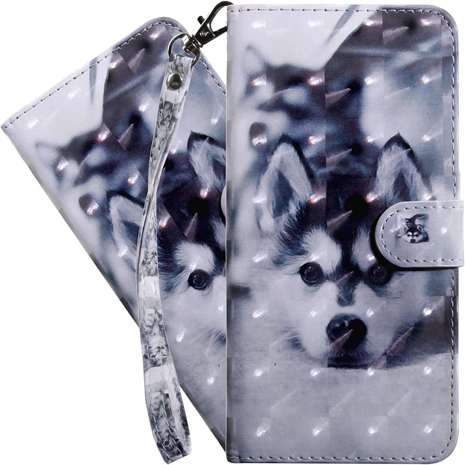 Galaxy J2 Core 2020 Case 3D Effect Creative Pattern Design Protective Cover PU Leather Flip Wallet Phone Case with Wrist Strap Stand Phone Cover for Samsung Galaxy J2 Core 2020 Husky BX-3D