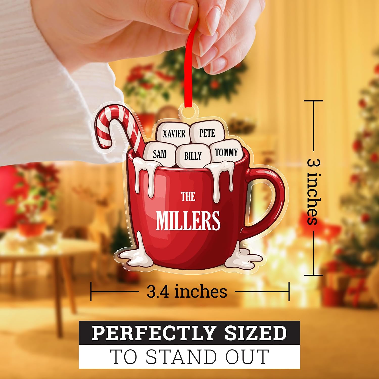Christmas Family Ornaments, Personalized Family Name Christmas Mug, 3x3.4 Inches Acrylic Ornament, Made in The USA by Soul Decor