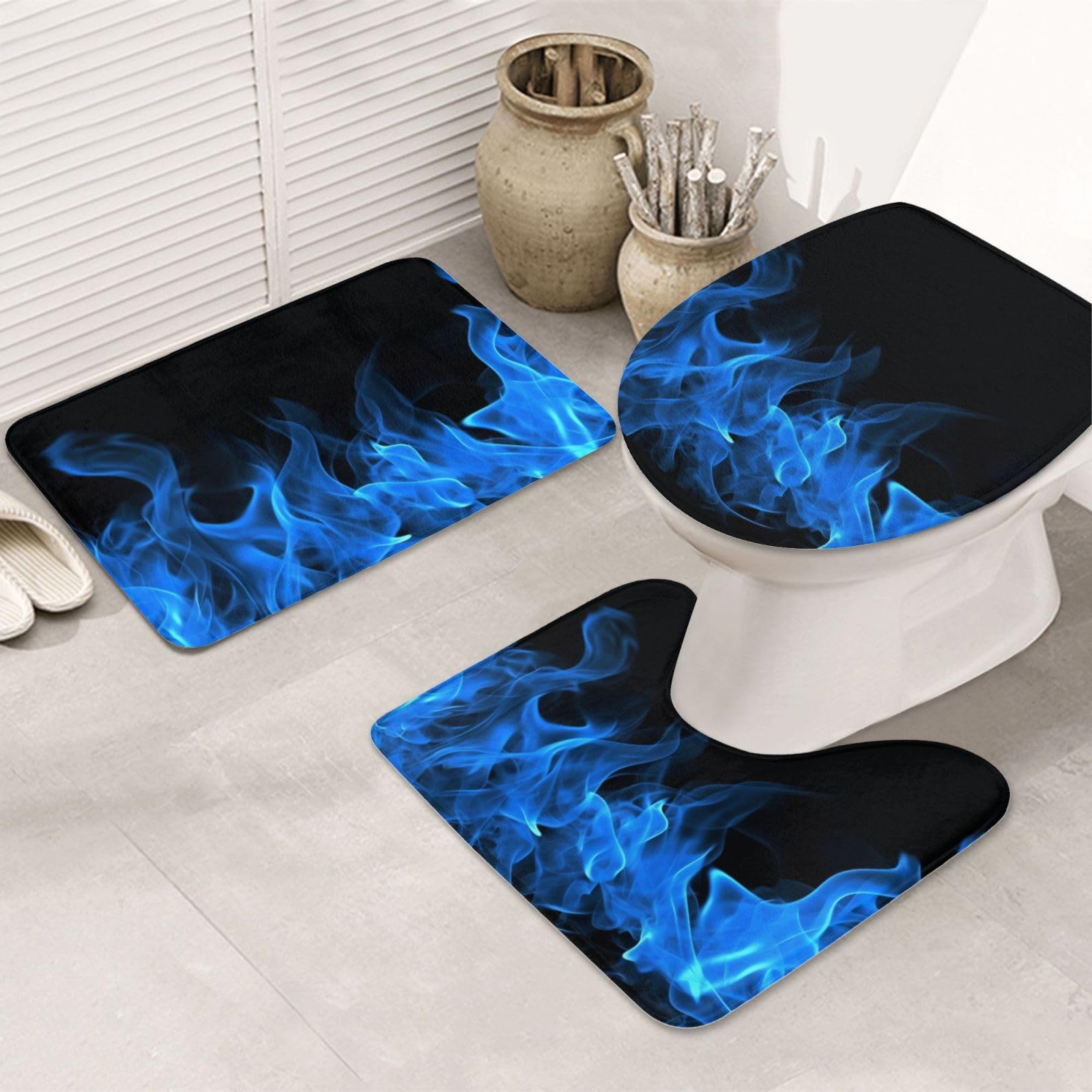 Tapis de bain en microfibre OUSIKA absorbant avec motif flammes bleues