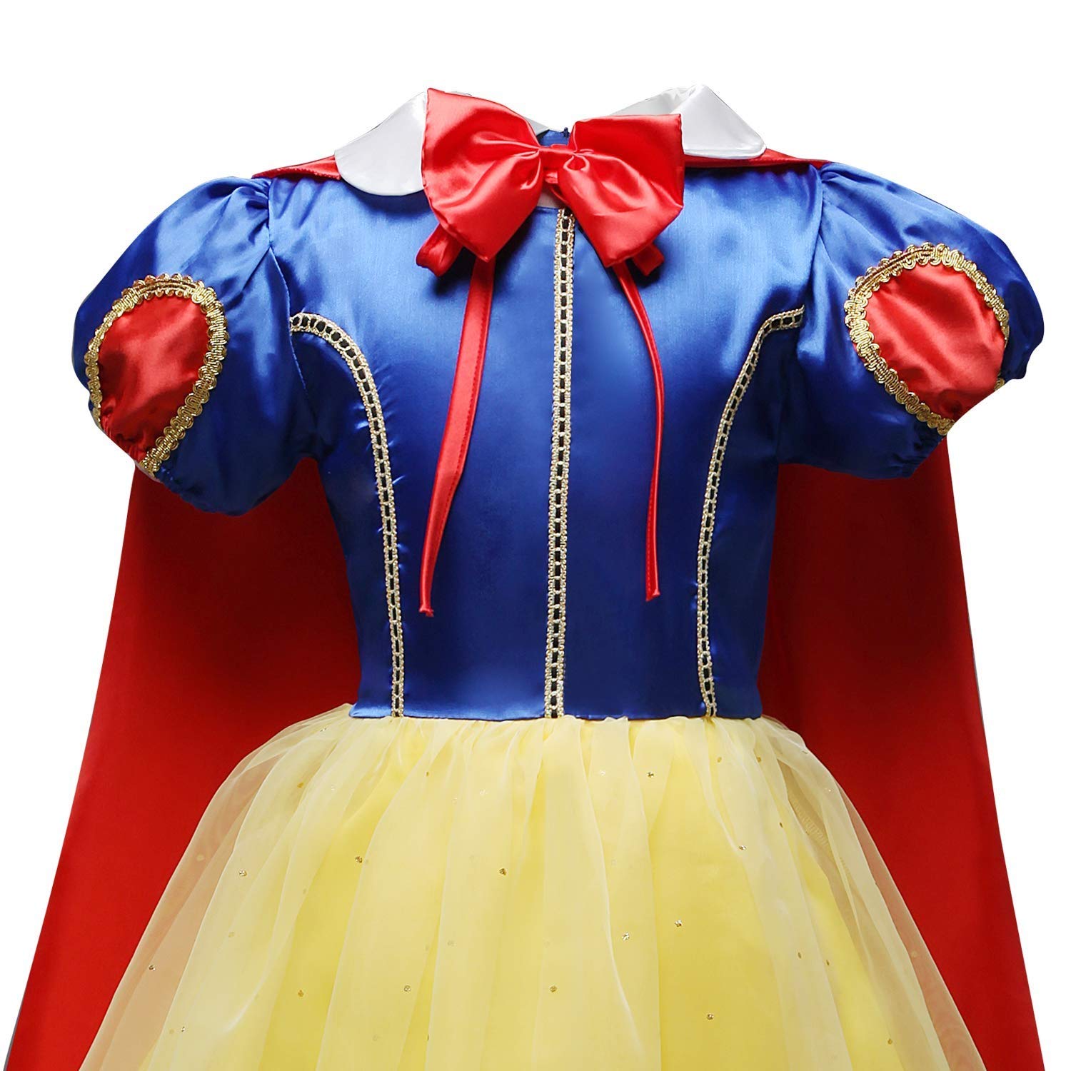 FMYFWY Królewna Śnieżka księżniczka sukienka dla dziewczynek kostium karnawałowy Halloween kostium cosplay Boże Narodzenie urodziny konkurs długa tiulowa sukienka z peleryną (akcesoria)
