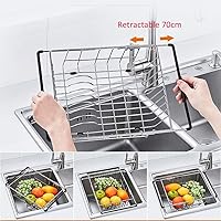 Vista 5 de AANAN Ayha - Escurridor rectangular cromado, escurridor de platos expandible, escurridor de platos en el fregadero o en el mostrador con soporte