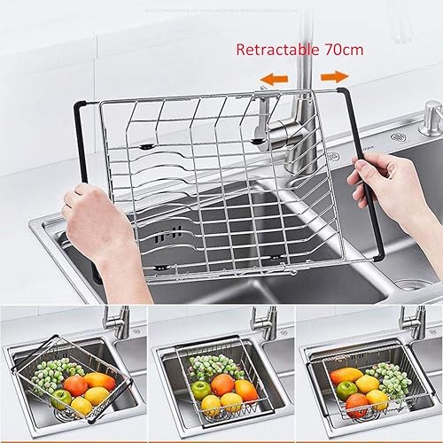 Miniatura 5 de AANAN Ayha - Escurridor rectangular cromado, escurridor de platos expandible, escurridor de platos en el fregadero o en el mostrador con soporte