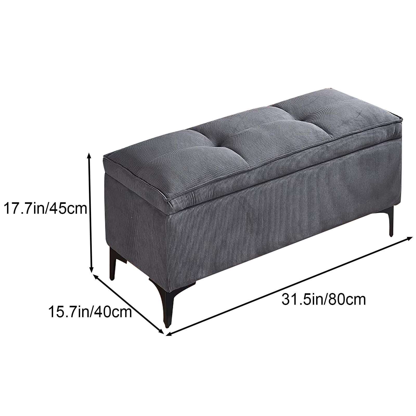 Bancos de Almacenamiento de Pana, Banco de Entrada, Puff Almacenaje al Pie de la Cama, para Dormitorio, Guardarropa y Sala de Estar(Gray,31.5in/80cm)