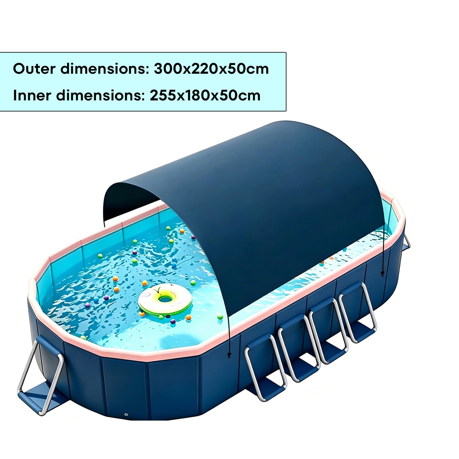 Piscina Grande, Piscina Pieghevole 300x220x50 Cm, Fuori Terra Rettangolare Con Tettuccio – Non Gonfiabile, Telaio In Acciaio, Piscina Balcone, Piscina Per Cani Per 1-8 Persone, Animali