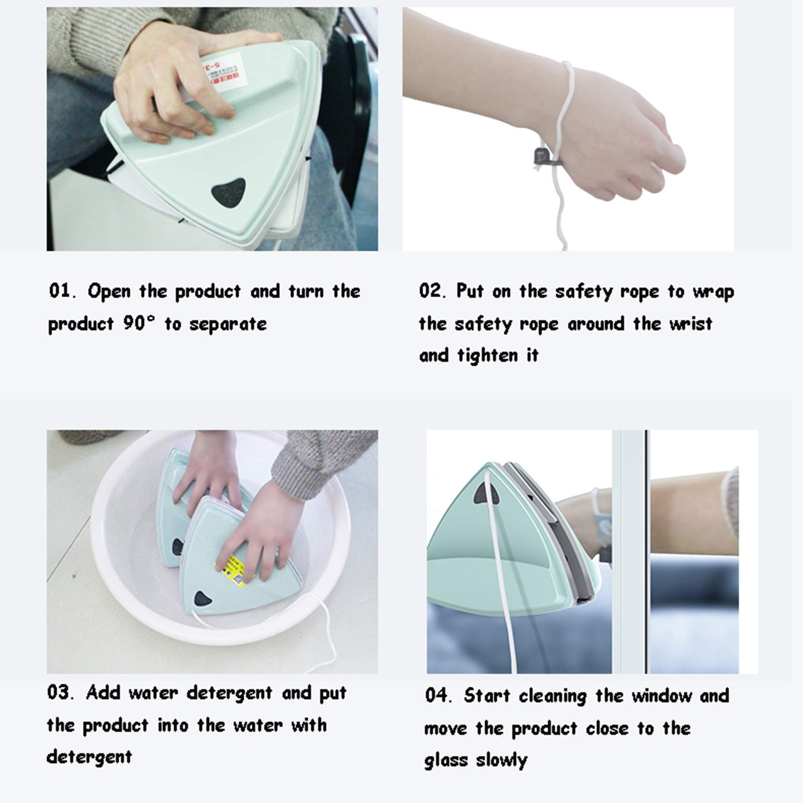 Limpiador de ventanas, limpiador de vidrio magnético de doble cara, para ventanas de doble capa de tres pisos, peceras, tragaluces, puertas de patio, ventanas de dormitorio e incluso mamparas de ducha