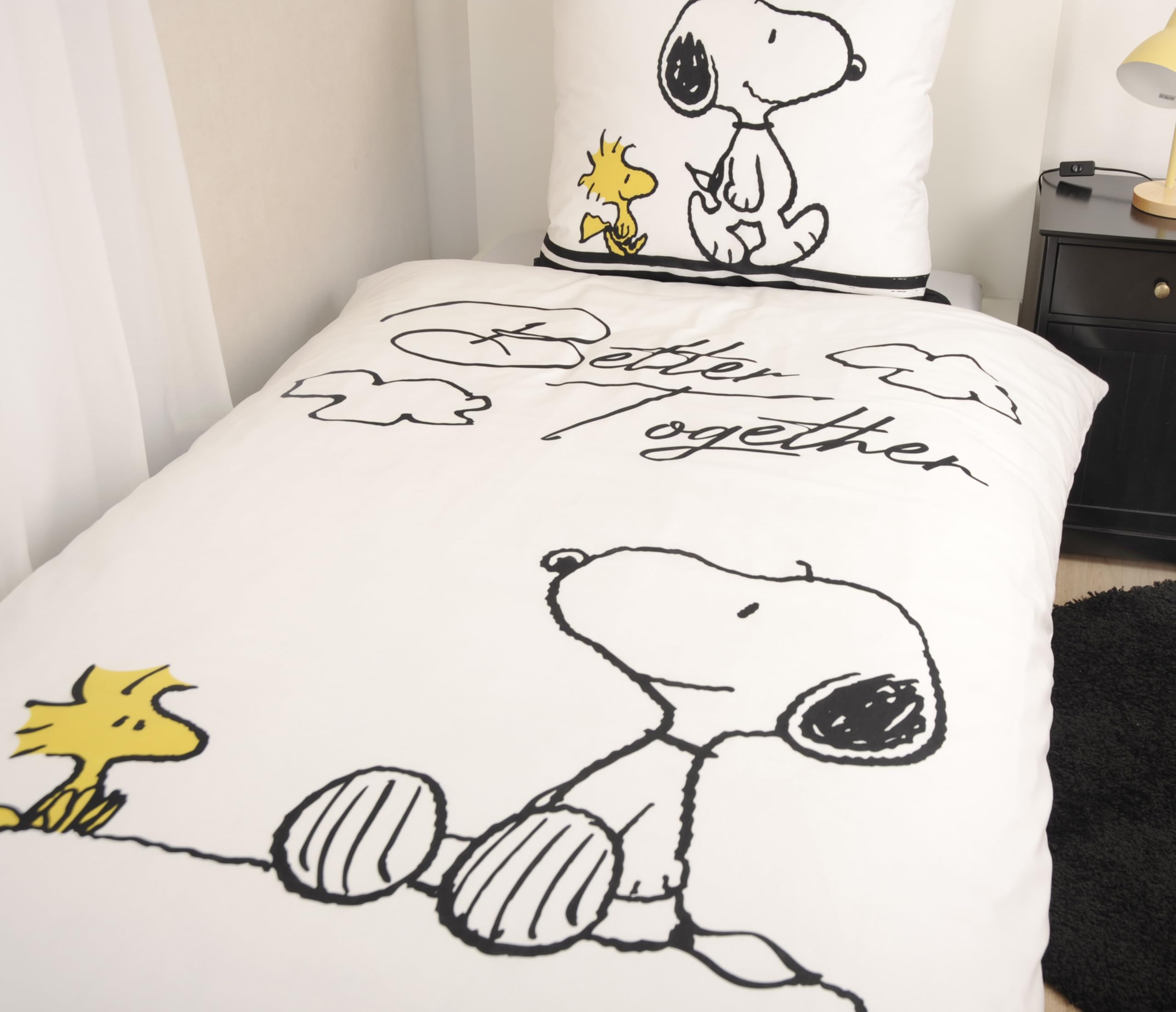 Herding Peanuts Parure di biancheria da letto liscia Better Together Snoopy Woodstock 100 % cotone con chiusura lampo di marca 135 x 200 cm – Outlet-24