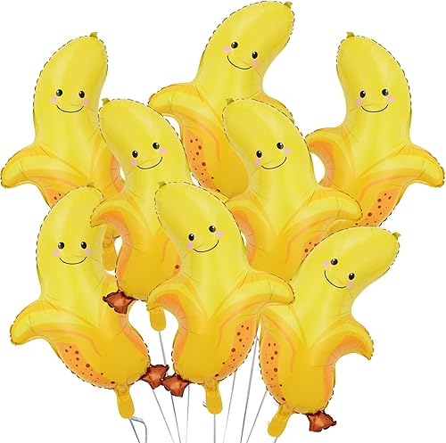 8 globos de plátanos grandes de papel de aluminio para cumpleaños, baby shower, boda, frutas y plátanos, suministros de decoración de fiestas