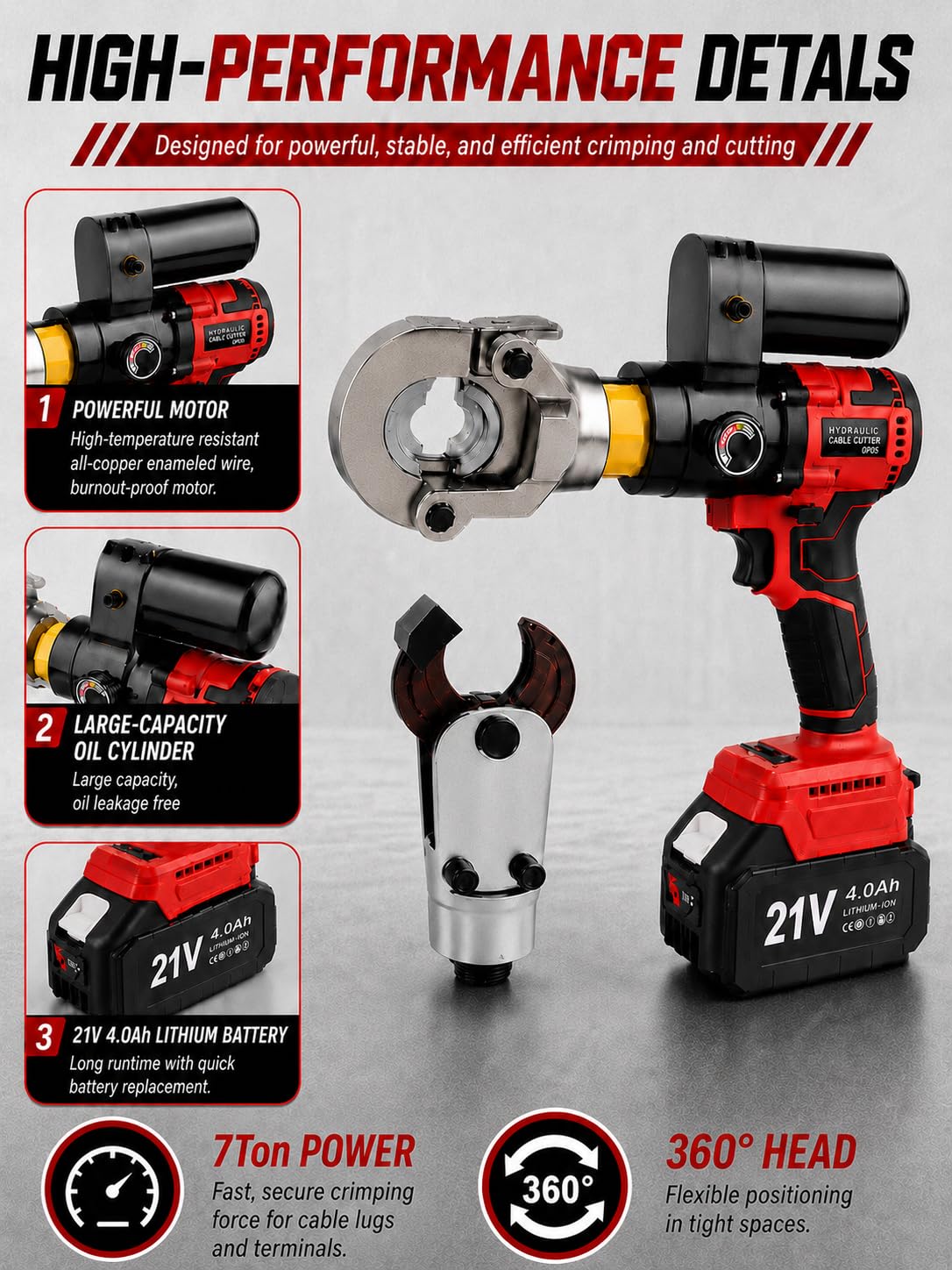 Crimpadora 2 en 1 & Cortacables, Fuerza de Salida 7T, 11 Matrices 2In1Kit