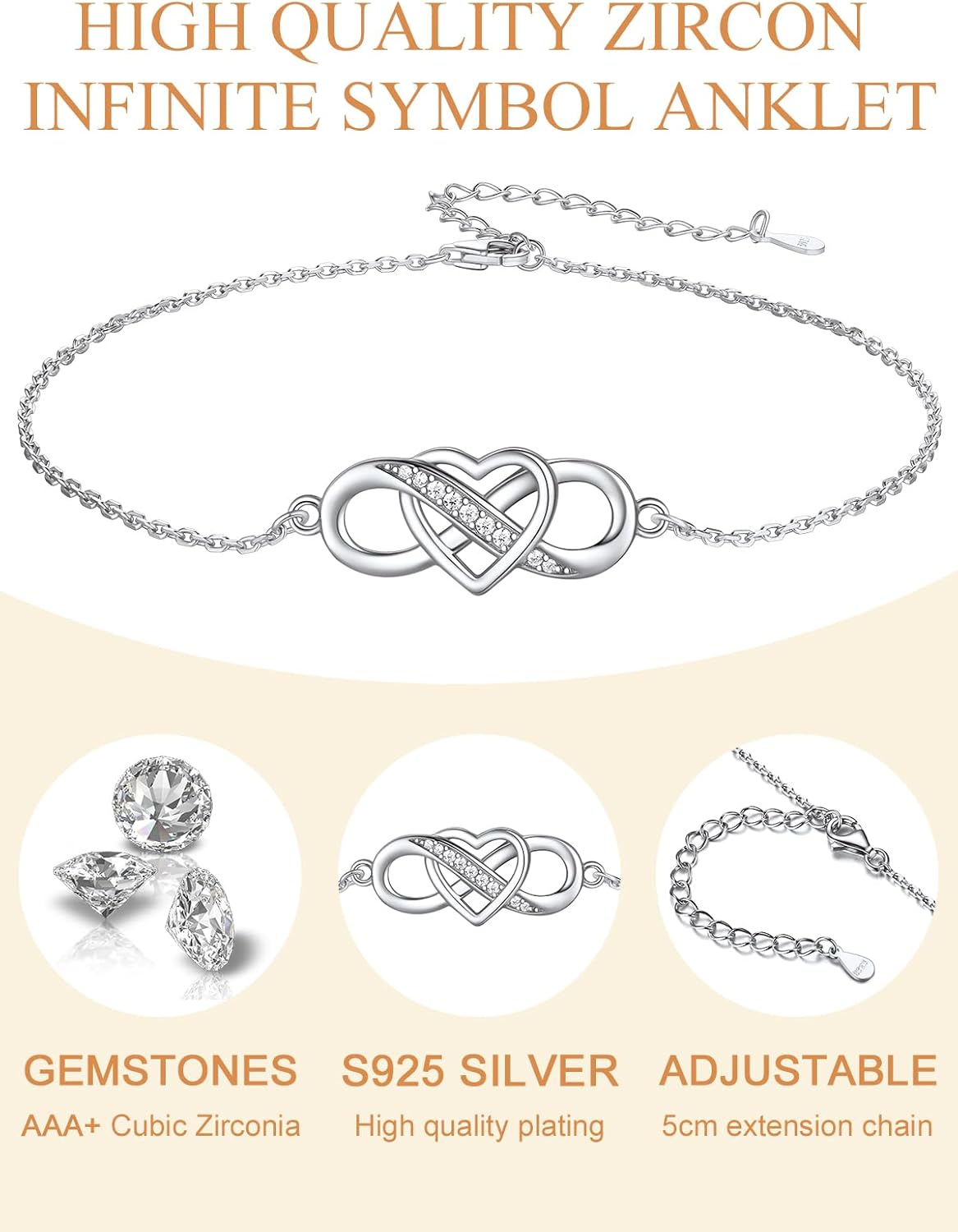 Custom4U Personalized Infinity Ankle Bracelets for Women 925 Sterling Silver Anklet Bracelet Endless Love Symbol Birthstone Charm Adjustable Foot Chain Jewelry Mothers Day Gifts for Mom Wife Women Her