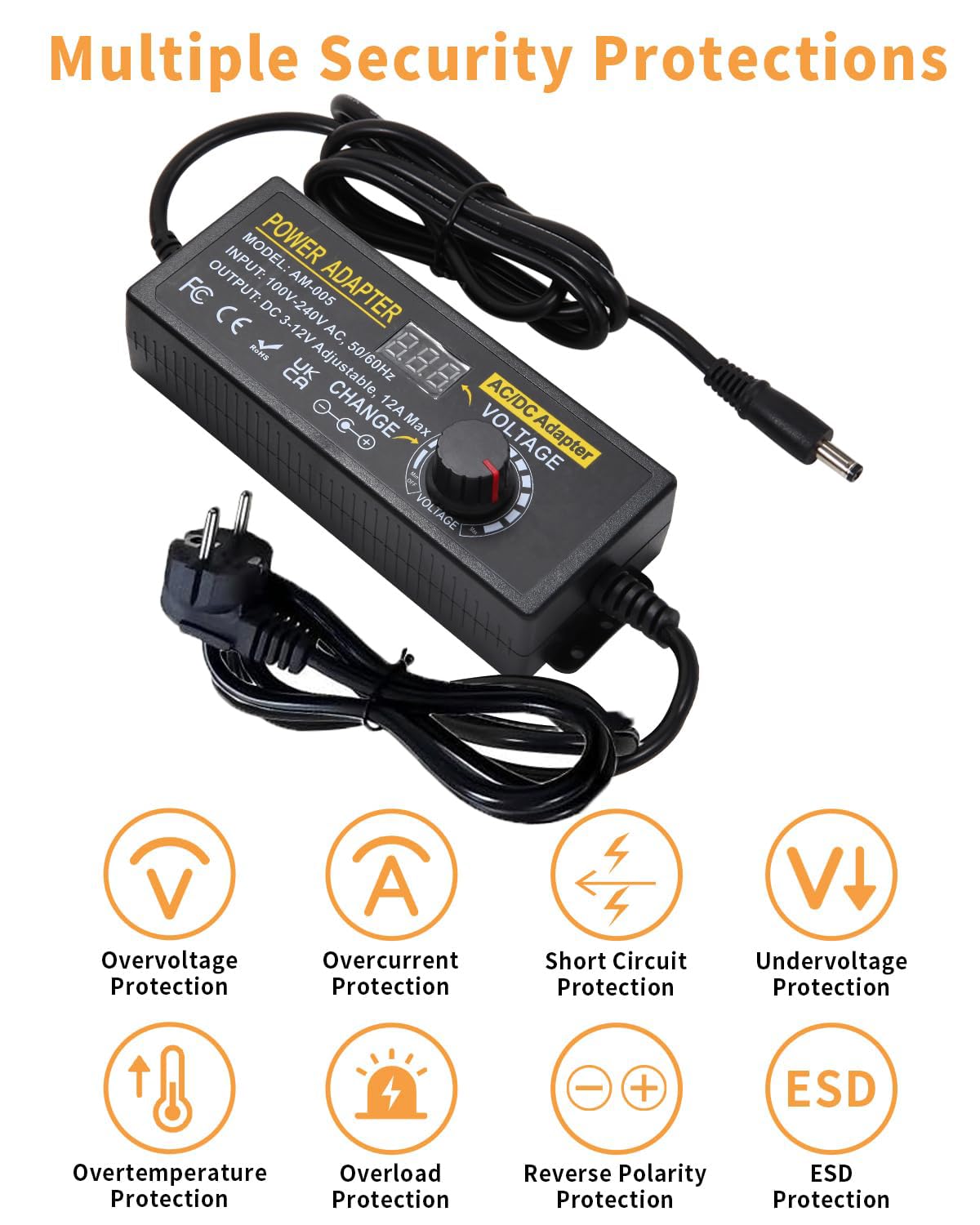 Alimentatore universale da 12 V, 12 A, alimentatore regolabile, 3 V, 12 V, 12 A, adattatore di alimentazione universale, 144 W, 100 V, 240 V, AC a DC, 12 V, 11 V, 10 V, 8 V, 9 V, 6 V, 5 V, 3
