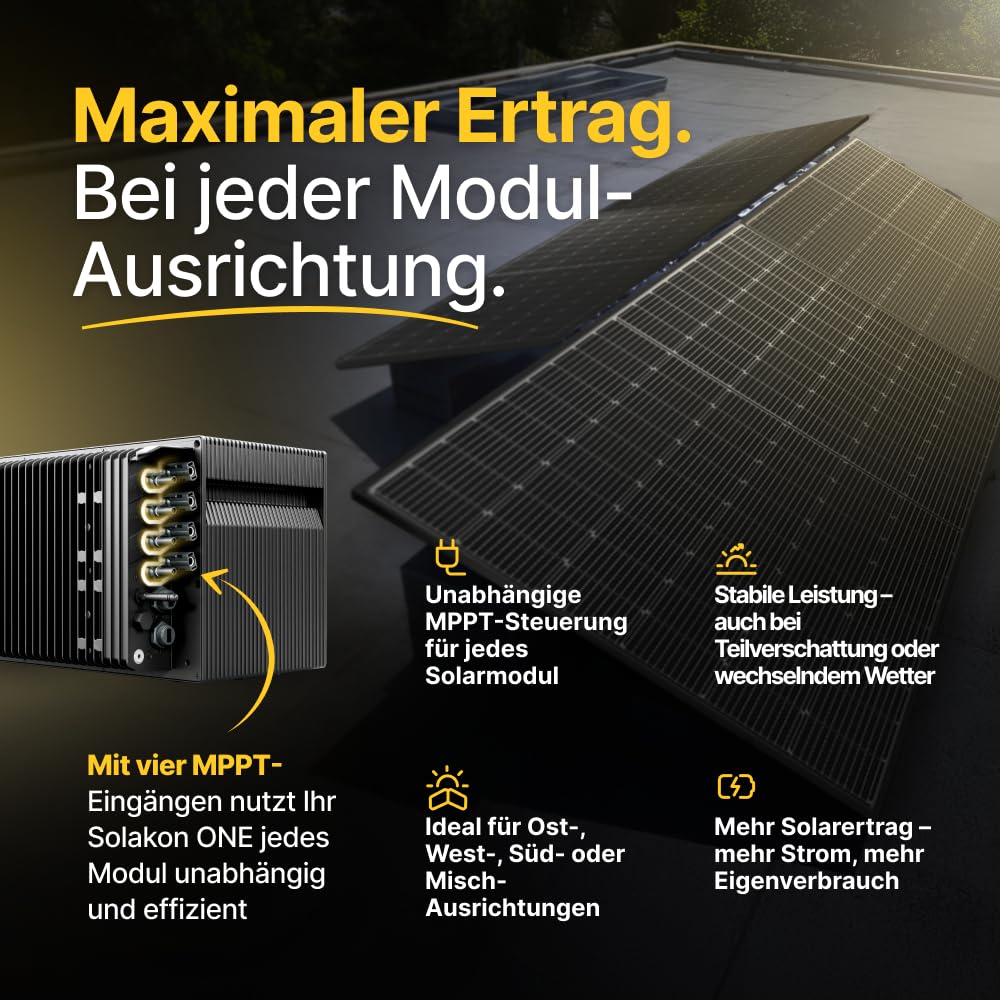 Solakon® ONE All-in-One Balkonkraftwerk Speicher mit 2,11 kWh Kapazität, 2600W über 4 MPPTs, KI-Funktionen, Nulleinspeisung, einheitlichem App-Ökosystem, Plug & Play