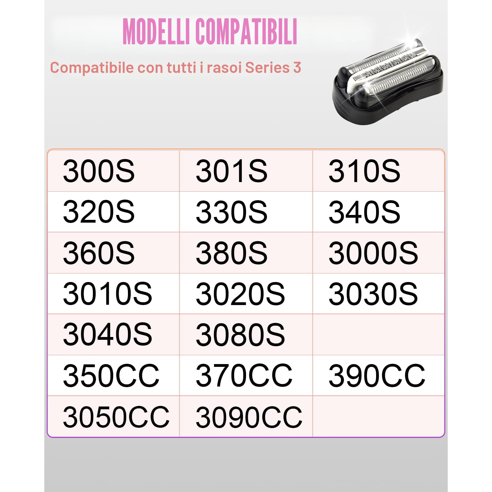 Set di 2 testine di ricambio per rasoio serie 3 32B compatibili con Bra** S3 3040s 3000s 3050cc 3010s 3070cc 3080s 3090s 310s 3020s 3330s 370cc-4 380s-4