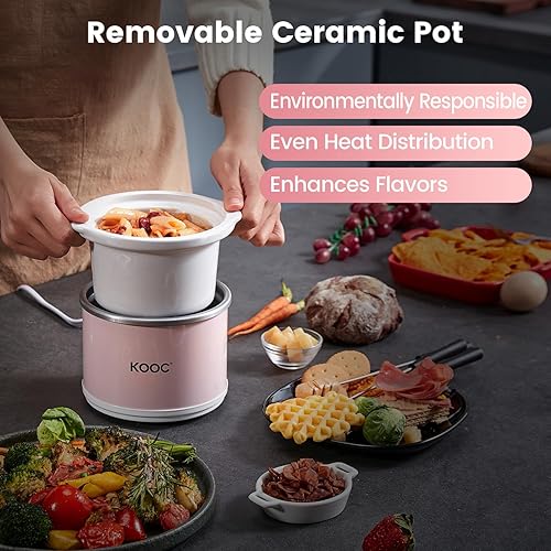 Miniatura 4 de KOOC Olla de cocción lenta pequeña, 0.65 cuartos de galón, forros gratis incluidos, olla de cerámica mejorada, reducción de pérdida de nutrientes,