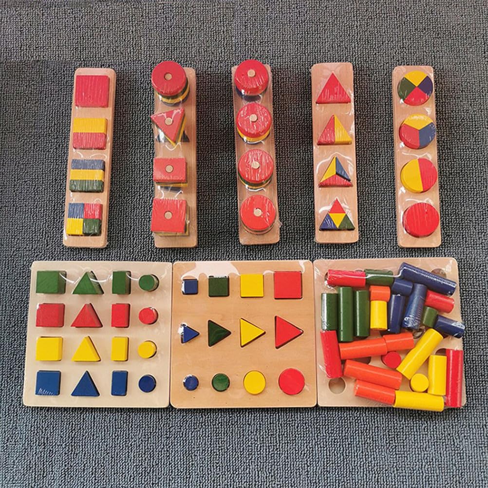 Zestaw puzzli sensorycznych Montessori 12 w 1, geometryczne kształty drewniane deski do układania w stosy