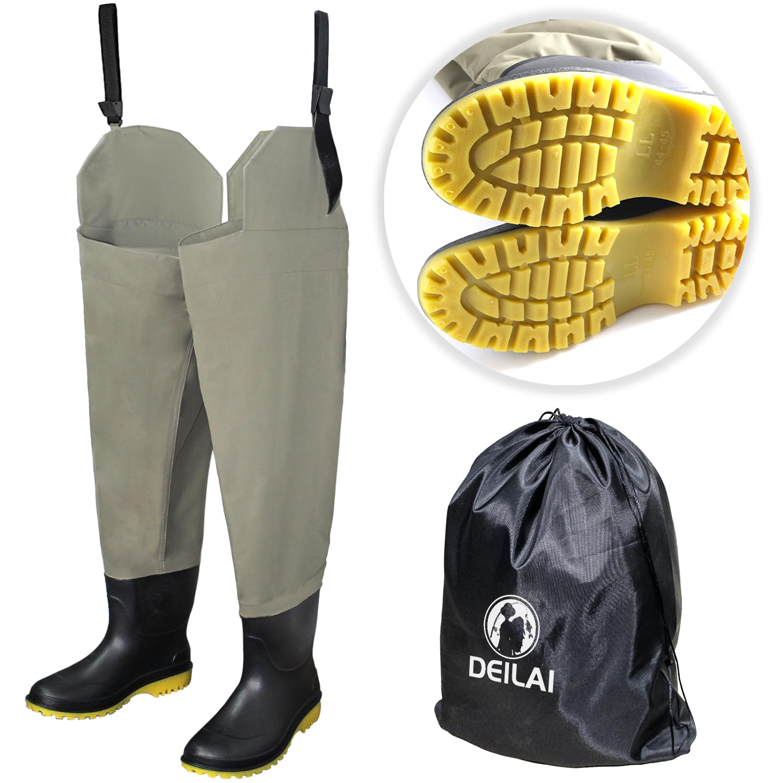 Deilai Hip Waders Lightweight Waterproof Hip Boots For Men Women