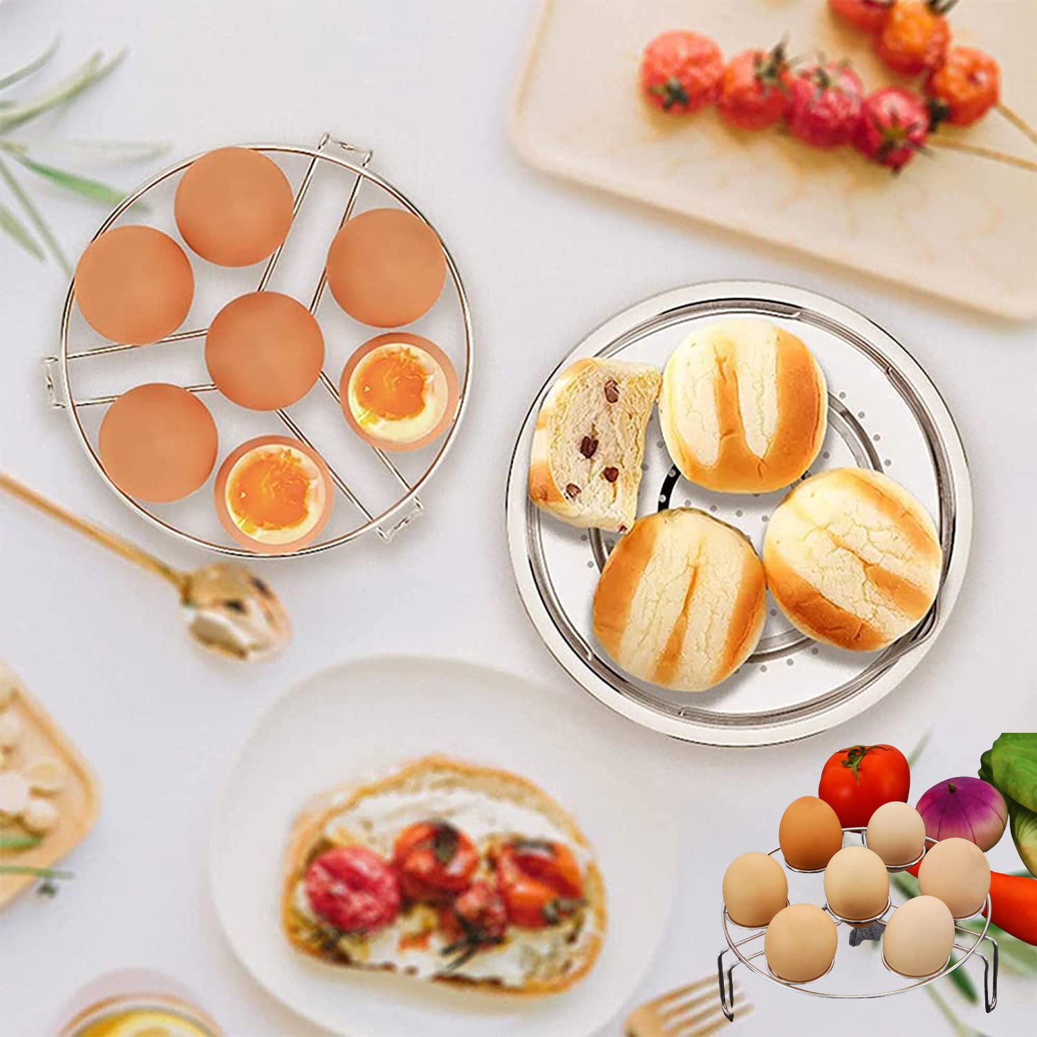 Set Cestelli Vapore, Accessori Pentola Pressione, Cestello Cottura a Vapore, Cestello a Vapore,10000, Cucina Cestino a Vapore, per Panini al Vapore, Mais, Pesce,Uova, Verdure