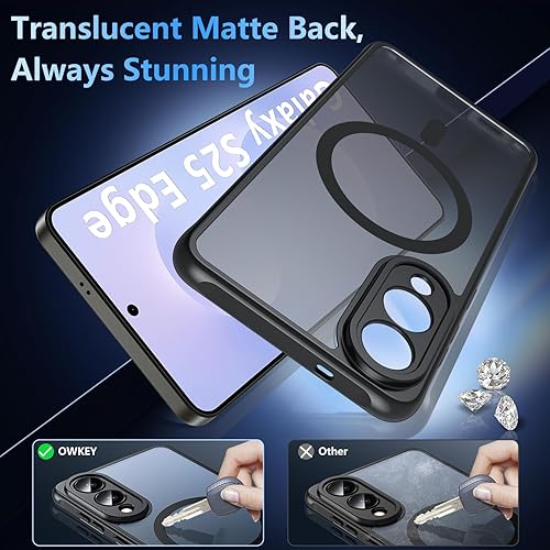 Miniatura 7 de OWKEY Funda magnética para Samsung Galaxy S25 Edge de 6.7 pulgadas, funda magnética S25 Edge para Magsafe con pantalla de vidrio templado, militar a